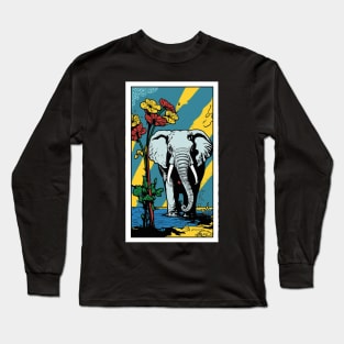 Elephant Vibrant Tropical Flower Tall Retro Vintage Digital Pop Art Portrait Long Sleeve T-Shirt